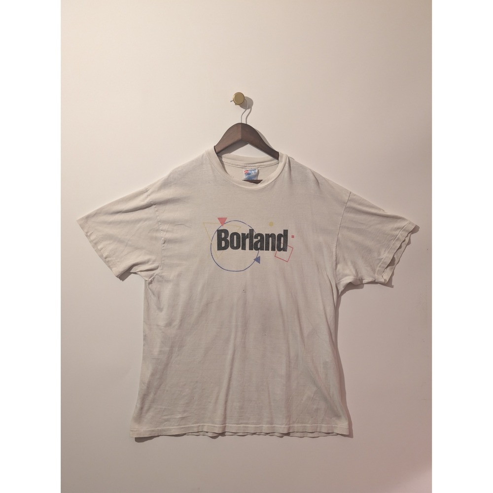 Hanes Borland T-Shirt Mens XL White Fair Vintage 90s Tech Software Promo Tee